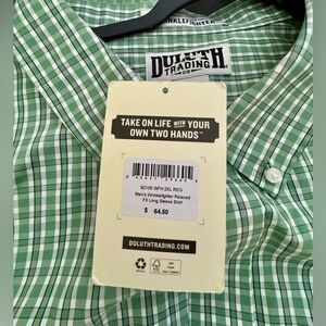 Duluth Trading “Wrinklefighter” XXL long sleeve button-down Green Plaid (NWT)
